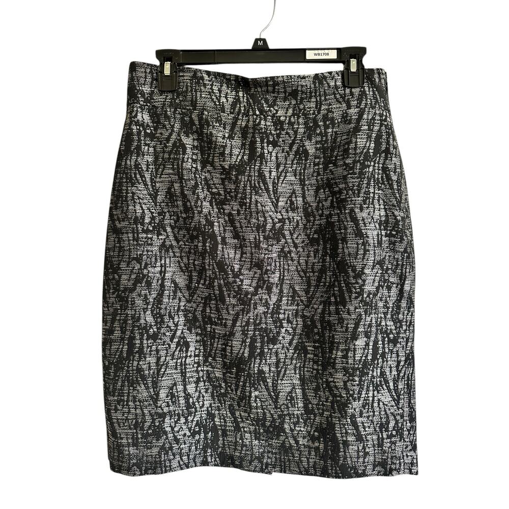 Ann Taylor Size 6 Black Gray Pencil Skirt Lined Office Work Textured Print